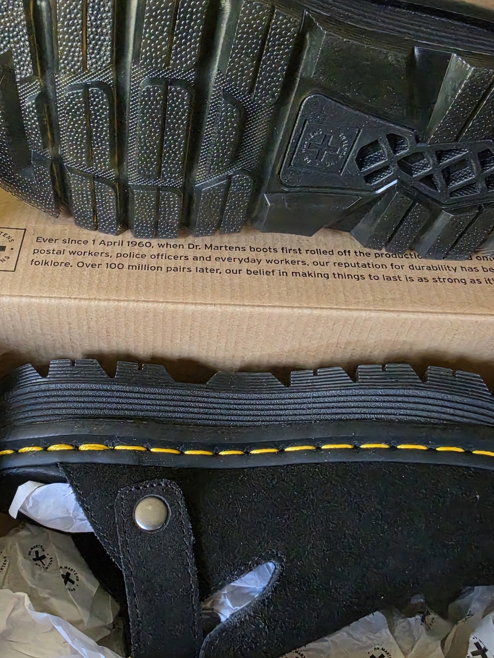 Dr. Martens Black Suede Mule with Yellow Welt Stitching - Picture 6 of 9